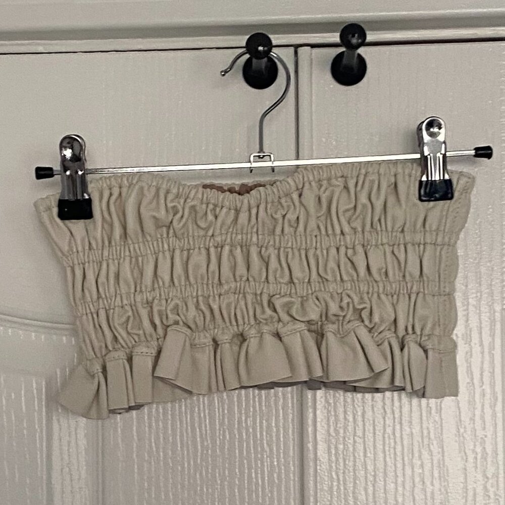 DUNDAS X REVOLVE Cream Ruffled Tube Top